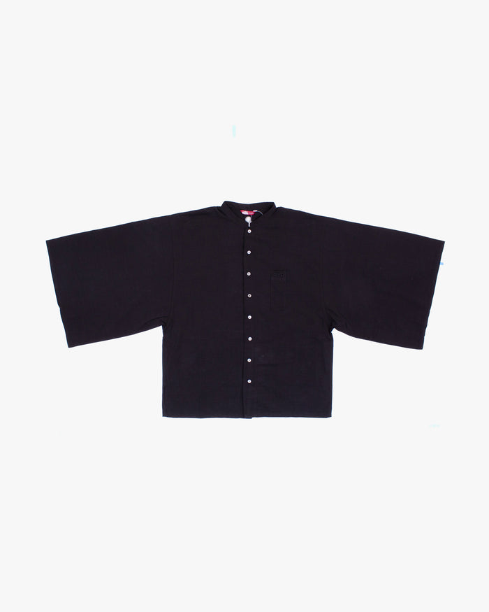 Wa-Modern, Long Sleeve Button Up Tunic, Embroidered, Black