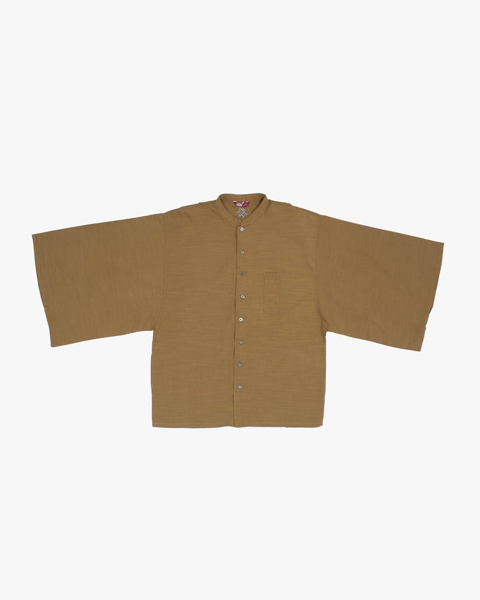 Wa-Modern, Long Sleeve Button Up Tunic, Embroidered, Khaki