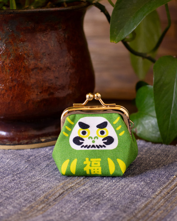 Wa Modern, Mini Coin Purse, Green Kaiun Daruma