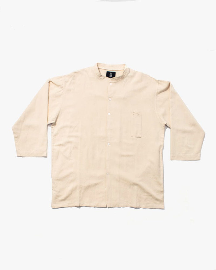 Wa-Modern Shirt, Long Sleeve Button-Up, Mandarin Collar, Cream