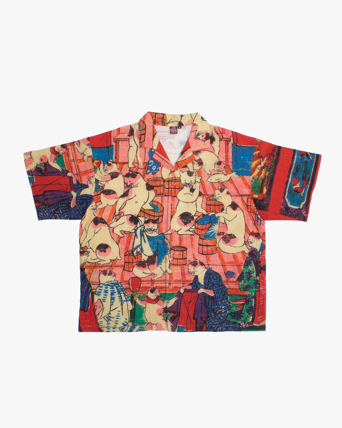 Wa-Modern Short Sleeve Button Up Shirt, PK Nekonoyu