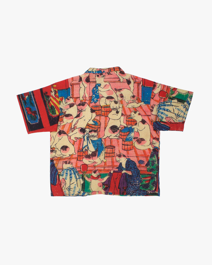 Wa-Modern Short Sleeve Button Up Shirt, PK Nekonoyu