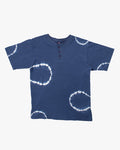 Wa-Modern, Short Sleeve Button Up Tunic, Blue Shibori Tye Dye