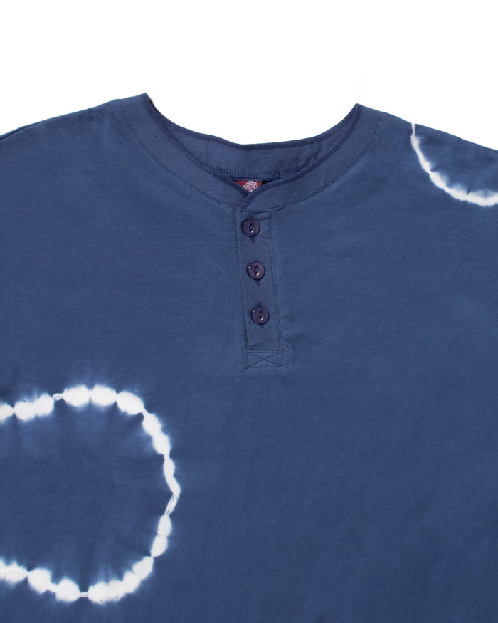Wa-Modern, Short Sleeve Button Up Tunic, Blue Shibori Tye Dye