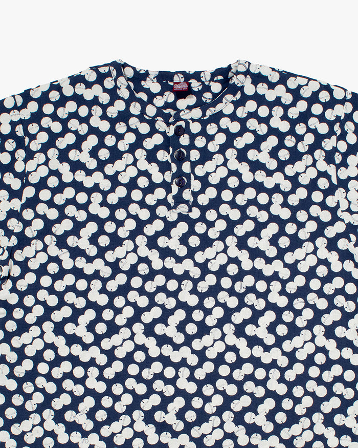 Wa-Modern, Short Sleeve Button Up Tunic, Blue