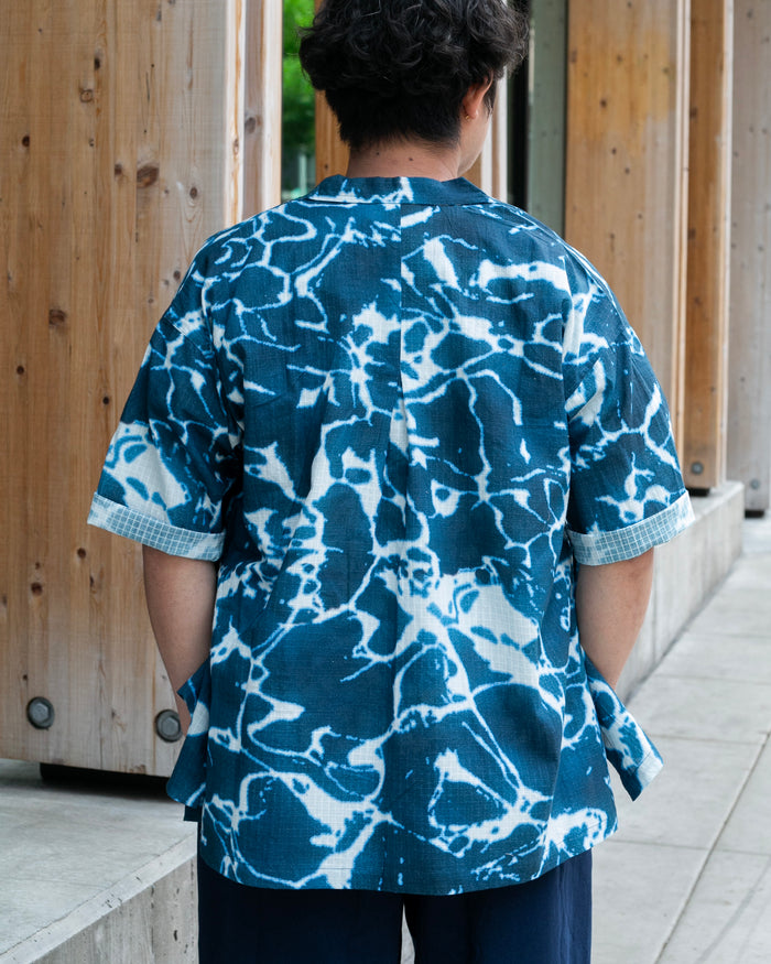 Wa-Modern, Short Sleeve Ripstop Button Up Shirt, Ruri