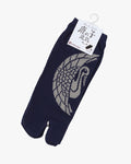 Wa Modern, Tabi Socks, Ankle, Navy with Silver Crane - M/L