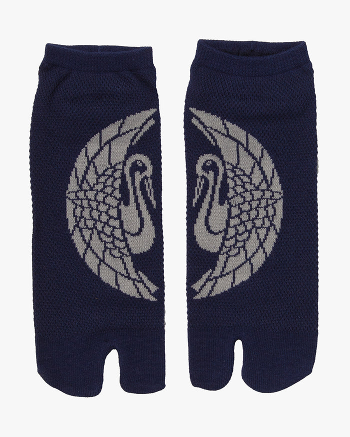 Wa Modern, Tabi Socks, Ankle, Navy with Silver Crane - M/L