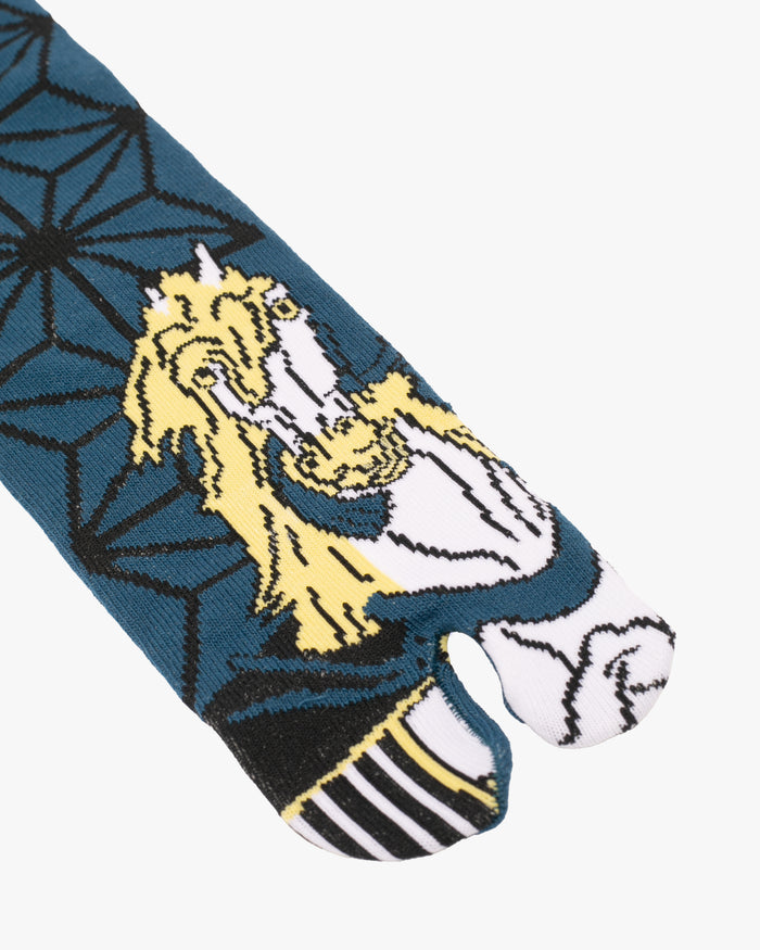 Wa Modern, Tabi Socks, Crew, Teal and White Horse M/L