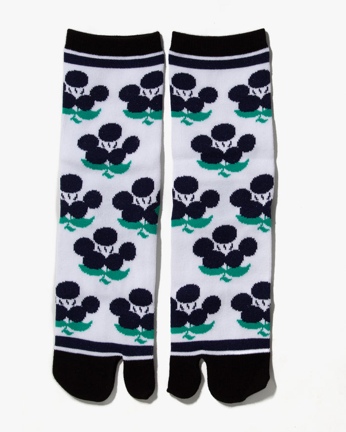 Wa Modern, Tabi Socks, Crew, White with Indigo Abstract Flowers (S/M)