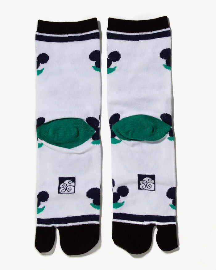 Wa Modern, Tabi Socks, Crew, White with Indigo Abstract Flowers (S/M)