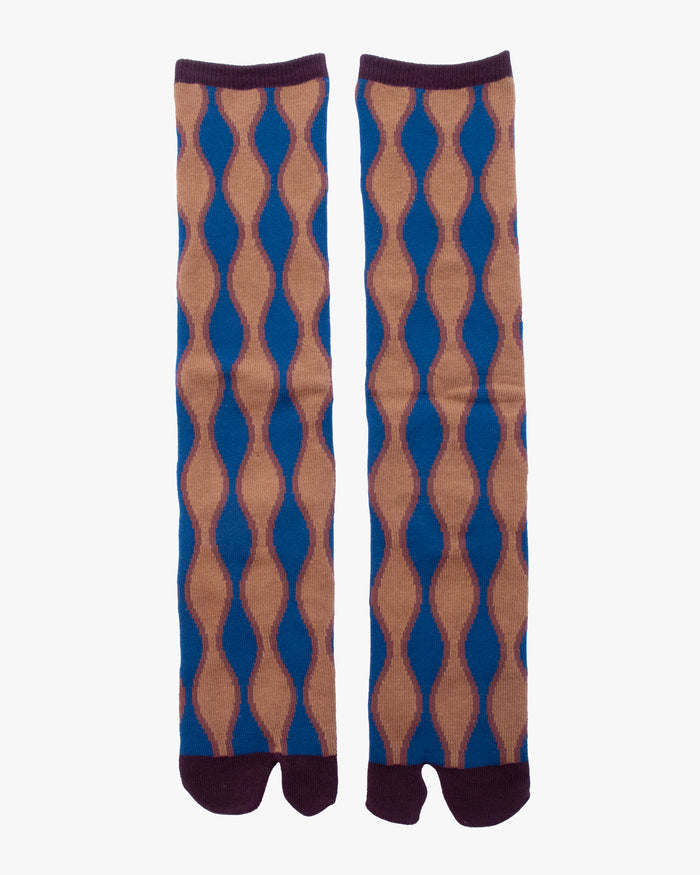 Wa Modern, Tabi Socks, Knee, Brown And Blue Abstract