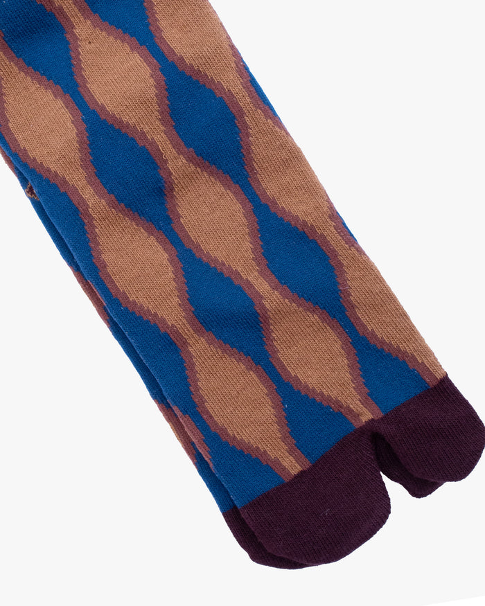 Wa Modern, Tabi Socks, Knee, Brown And Blue Abstract