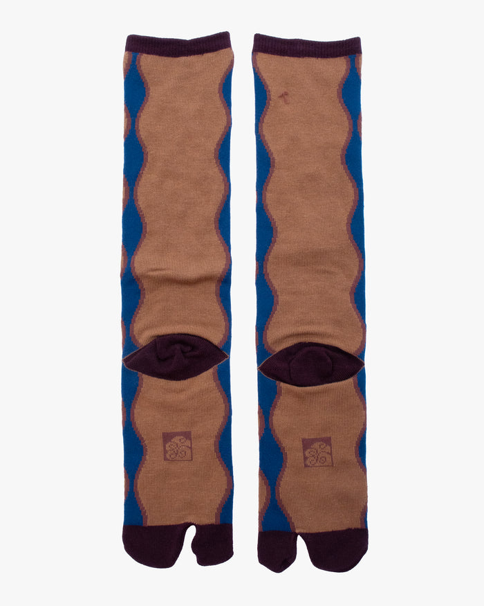 Wa Modern, Tabi Socks, Knee, Brown And Blue Abstract