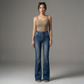 Jean micro flare délavé bleu pour femme, style K-fashion moderne et confortable. - Taille S