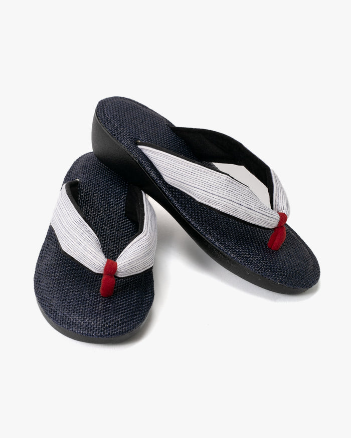 Yamato Kobo, Setta Sandals, Indigo with Black and White Thin Shima