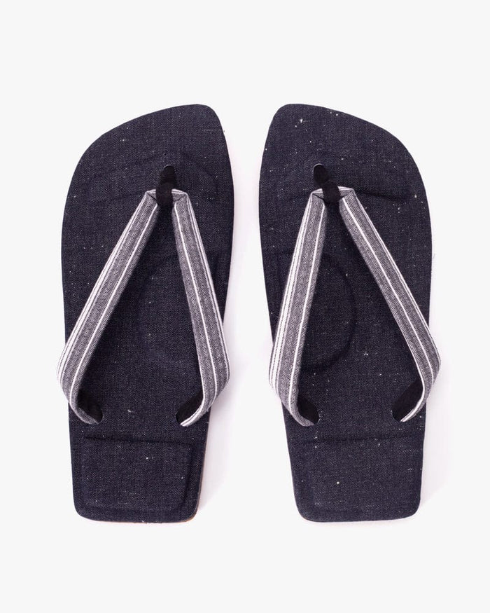 Yamato Kobo, Setta Sandals, White and Navy Shima, Shijira Weave with Okayama Denim