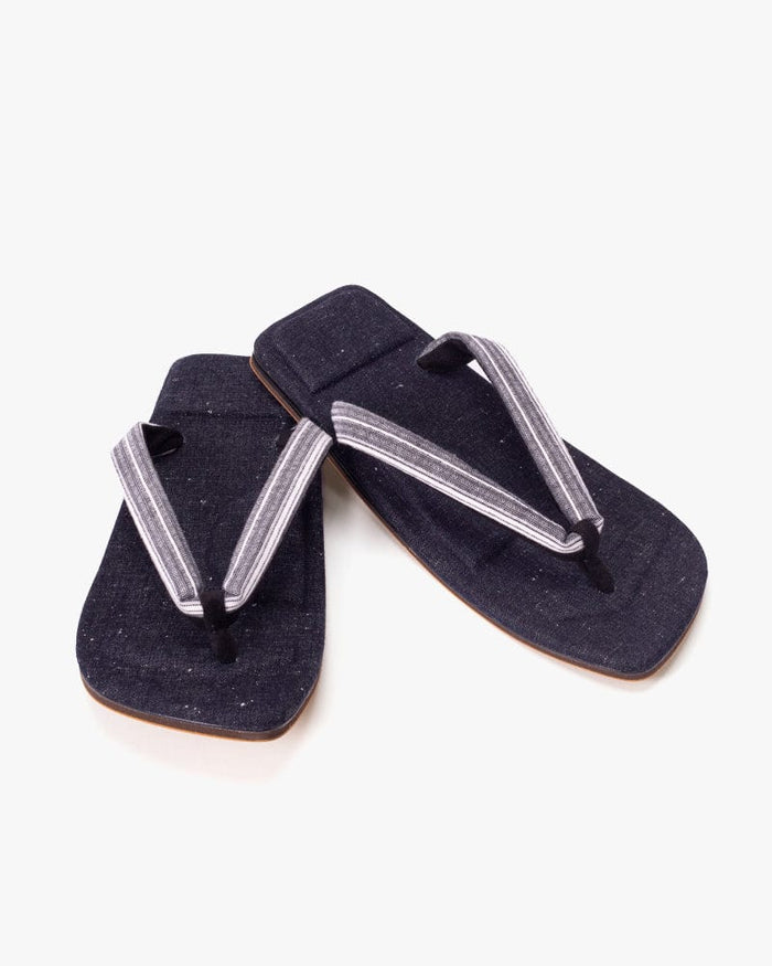 Yamato Kobo, Setta Sandals, White and Navy Shima, Shijira Weave with Okayama Denim