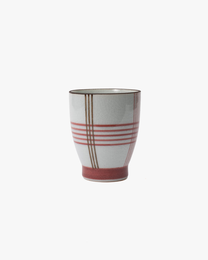 Yunomi Cup, Bisque, Plaid Red